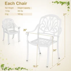 Tangkula Set Of 2 Cast Aluminum Patio Dining Chairs Stackable Outdoor Dining Chairs With Armrests Outdoor Bistro Chairs White 16 Tangkula Set Of 2 Cast Aluminum Patio Dining Chairs Stackable Outdoor Dining Chairs With Armrests Outdoor Bistro Chairs White -Tangkula Shop GUEST fdcb53d5 5d76 4938 b4dc 82a8fa5d7b31