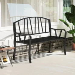 Tangkula 51" Metal Garden Bench - Heavy Duty Outdoor Patio Loveseat