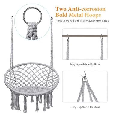 Tangkula Hammock Chair Hanging Cotton Rope Macrame Swing Chair Indoor Outdoor 2 Tangkula Hammock Chair Hanging Cotton Rope Macrame Swing Chair Indoor Outdoor - Image 2