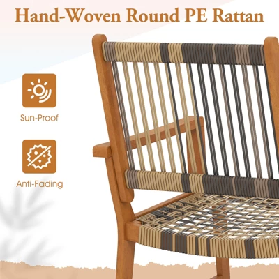 Tangkula 3 Pieces Rocking Bistro Set PE Rattan Front Porch Chairs W/ Coffee Table 6 Tangkula 3 Pieces Rocking Bistro Set PE Rattan Front Porch Chairs W/ Coffee Table - Image 6