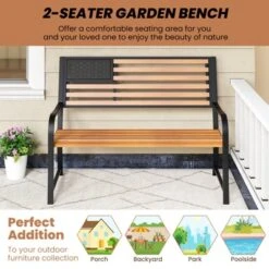 Tangkula 50” Outdoor Garden Bench 2-Person Metal Patio Chair With Flag Pattern Backrest & Rustic Wood Grain Finish 15 Tangkula 50” Outdoor Garden Bench 2-Person Metal Patio Chair With Flag Pattern Backrest & Rustic Wood Grain Finish -Tangkula Shop GUEST fe26b4bf e83c 4f74 a8ab ff24973bde4a
