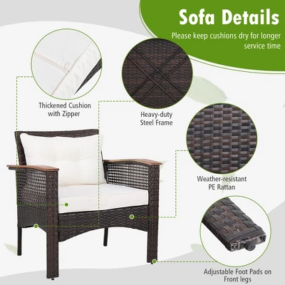 Tangkula 3PCS Patio Conversation Furniture Set PE Rattan Sofa Set W/Wood Top Table 5 Tangkula 3PCS Patio Conversation Furniture Set PE Rattan Sofa Set W/Wood Top Table - Image 5