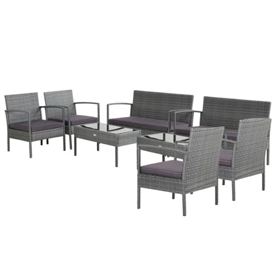 Tangkula Patio Rattan 4PCS/8PCS Cushioned Chair Side Table Classic Furniture Set Bistro Set Single Sofa Thick Cushion Loveseat For Garden Grey 10 Tangkula Patio Rattan 4PCS/8PCS Cushioned Chair Side Table Classic Furniture Set Bistro Set Single Sofa Thick Cushion Loveseat For Garden Grey - Image 10