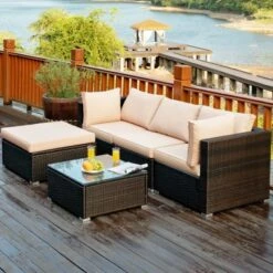 Tangkula 5-Piece Outdoor Patio Sectional Rattan Wicker Sofa Set W/ Cushion -Tangkula Shop GUEST fec423b3 1583 4d32 b169 9bb08243d0fd