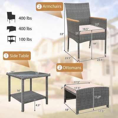 Tangkula 5 Pieces Wicker Patio Furniture Set PE Rattan Porch Chairs W/ Ottomans 8 Tangkula 5 Pieces Wicker Patio Furniture Set PE Rattan Porch Chairs W/ Ottomans - Image 8