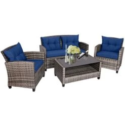 Tangkula 4PCS Rattan Furniture Set Coffee Table Cushioned Sofa Garden Lawn Patio Navy 12 Tangkula 4PCS Rattan Furniture Set Coffee Table Cushioned Sofa Garden Lawn Patio Navy -Tangkula Shop GUEST fee2b442 5a1d 49a0 bbcd a302d42c4d58