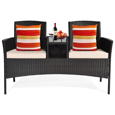 Tangkula Outdoor Rattan Furniture Wicker Conversation Chair with Built-in Table 5 Tangkula Outdoor Rattan Furniture Wicker Conversation Chair with Built-in Table - Image 5