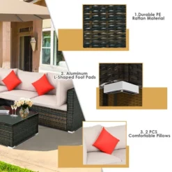 Tangkula 5PCS Rattan Sectional Sofa Set Patio Furniture Set W/ Beige Cushion Pillow 14 Tangkula 5PCS Rattan Sectional Sofa Set Patio Furniture Set W/ Beige Cushion Pillow -Tangkula Shop GUEST fef2b8a4 7a68 4c7a 8921 0180a9578965