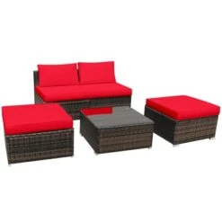 Tangkula 5-Piece Outdoor Rattan Wicker Sofa Set Lounge Chair With Red Cushions -Tangkula Shop GUEST ff465239 59c4 4797 8219 c8a44f9ba546