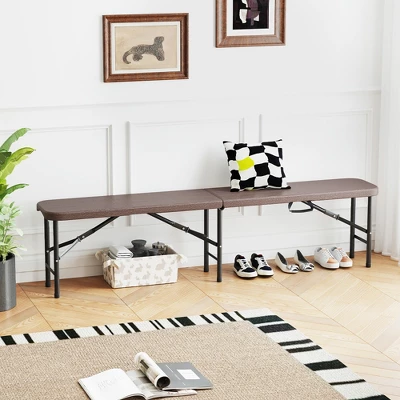 Tangkula 2-Pack 6 Ft Portable Folding Benches with 1320 lbs Capacity - Coffee 2 Tangkula 2-Pack 6 Ft Portable Folding Benches with 1320 lbs Capacity - Coffee - Image 2