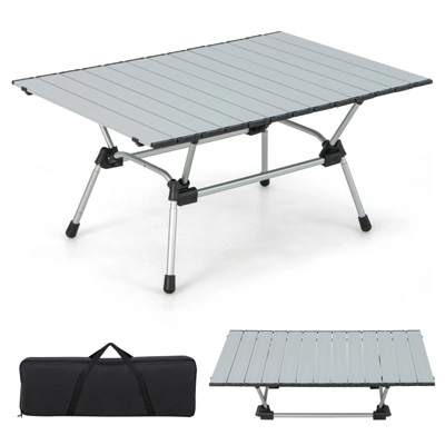 Tangkula Folding Camping Table Collapsible Aluminum Roll Up Beach Table With Carrying Bag 4-Level Adjustable Height Dark/Silver 8 Tangkula Folding Camping Table Collapsible Aluminum Roll Up Beach Table With Carrying Bag 4-Level Adjustable Height Dark/Silver - Image 8