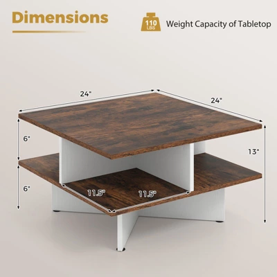 Tangkula 2-Tier Square Coffee Table 24" Living Room Center Table With 4 Storage Compartments 7 Tangkula 2-Tier Square Coffee Table 24" Living Room Center Table With 4 Storage Compartments - Image 7