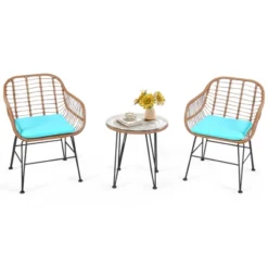 Tangkula 3PCS Patio Rattan Furniture Set With Round Tempered Glass Top Table & 2 Rattan Armchairs White/Turquoise/Red -Tangkula Shop GUEST fff2abd0 2df8 4e6f a495 9af867b709e7